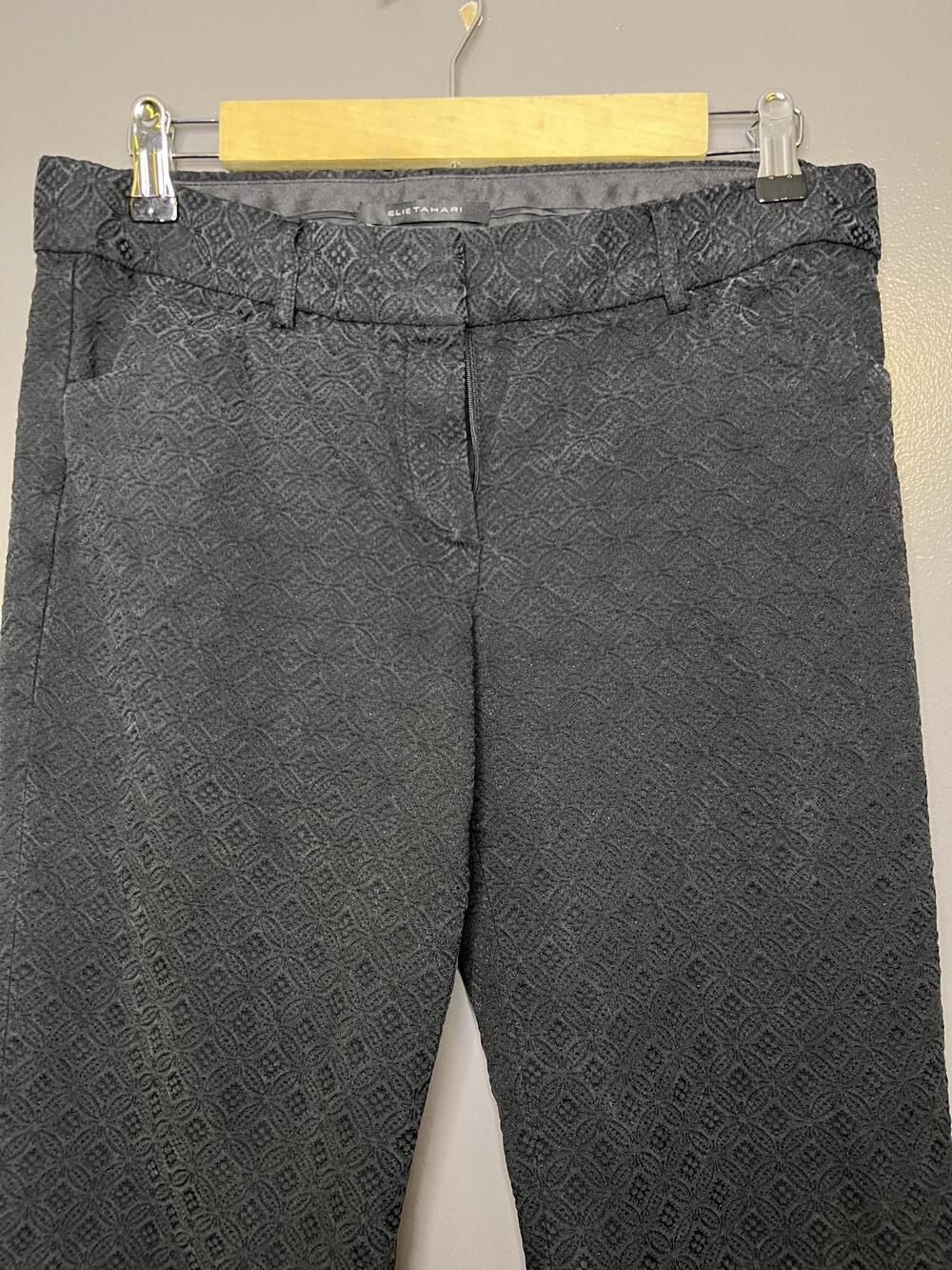 Elie Tahari Pants Womens 8 Black Jacquard Geometric Slim Straight Dress Work